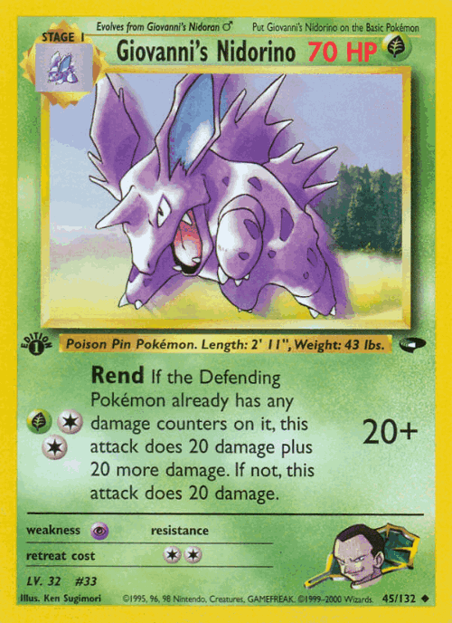 Giovanni's Nidorino #45 from Gym Challenge - Uncommon - Illustrated by Ken Sugimori