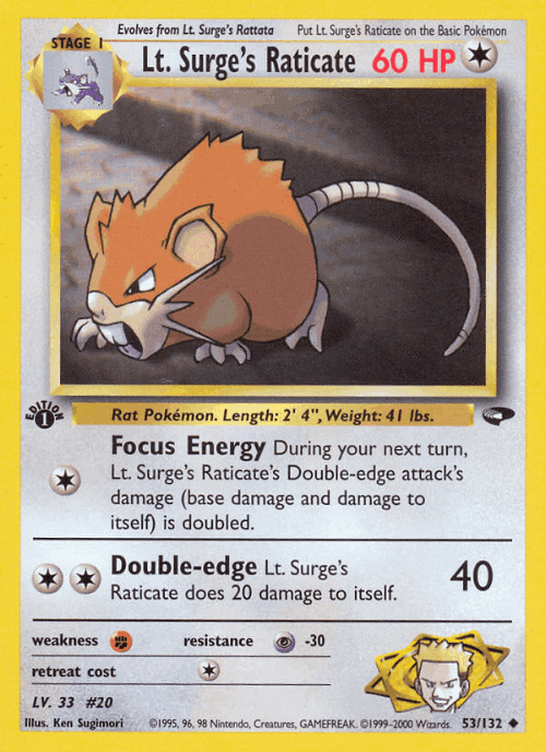 Lt. Surge's Raticate 53, Gym Challenge