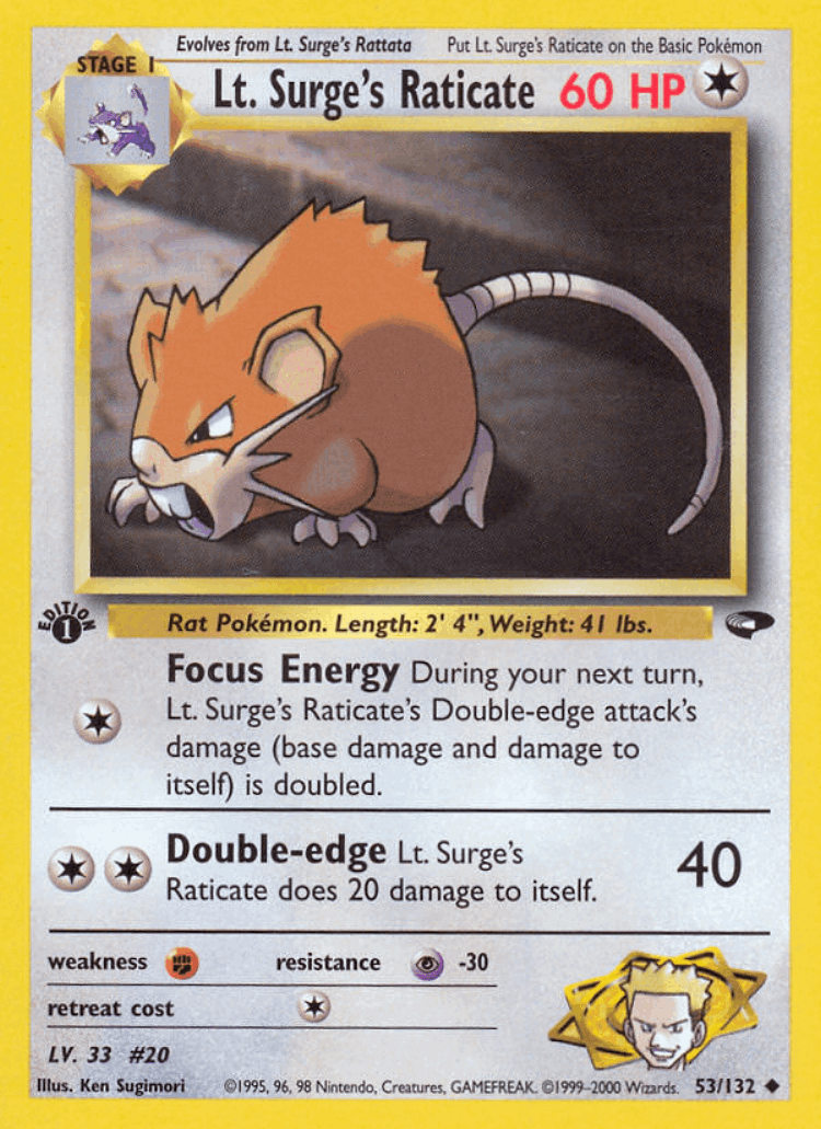 Lt. Surge's Raticate #53 from Gym Challenge - Uncommon - Illustrated by Ken Sugimori