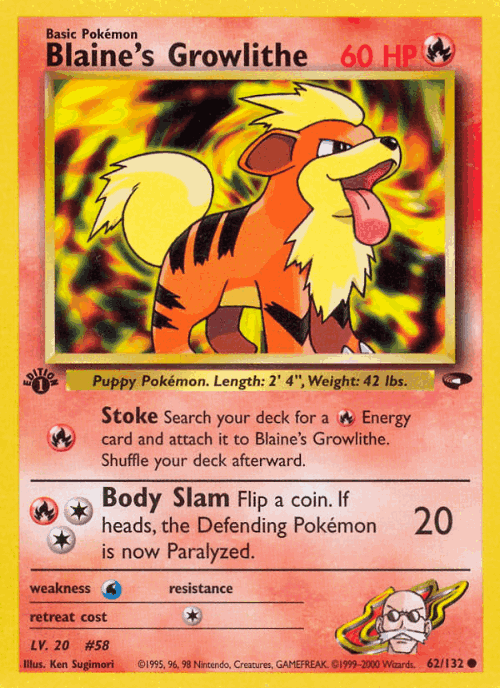 Blaine's Growlithe 62, Gym Challenge