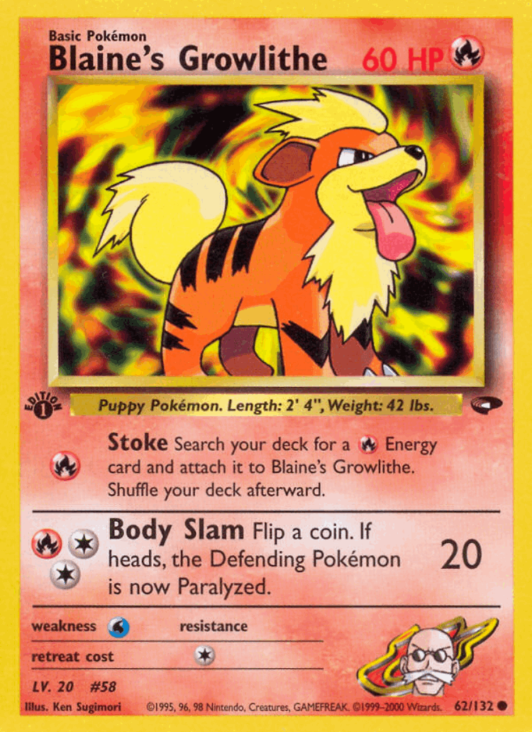 Blaine's Growlithe #62 from Gym Challenge - Common - Illustrated by Ken Sugimori