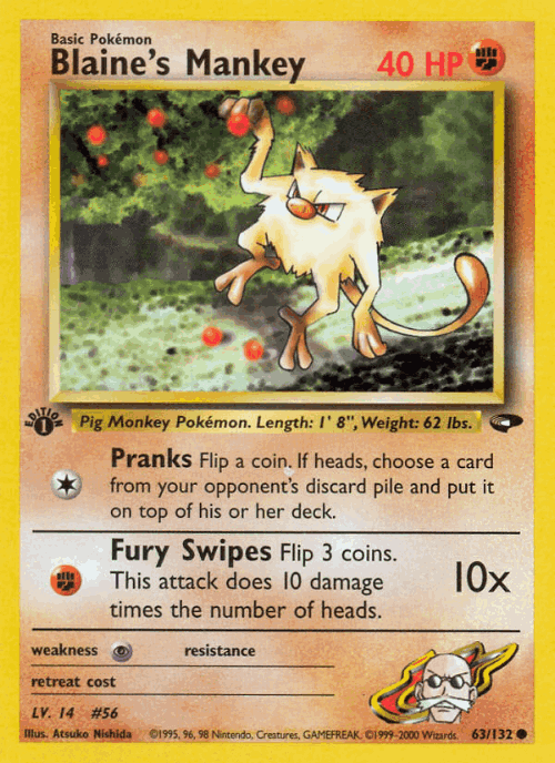 Blaine's Mankey 63, Gym Challenge