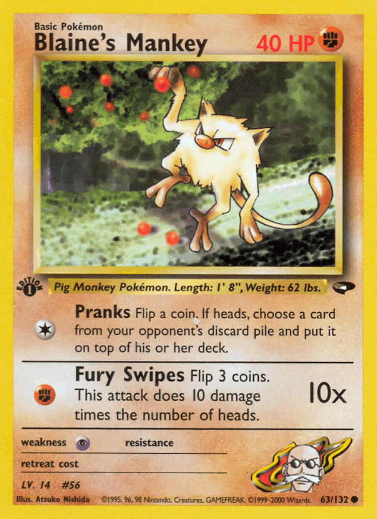 Blaine's Mankey #63 from Gym Challenge - Common - Illustrated by Atsuko Nishida