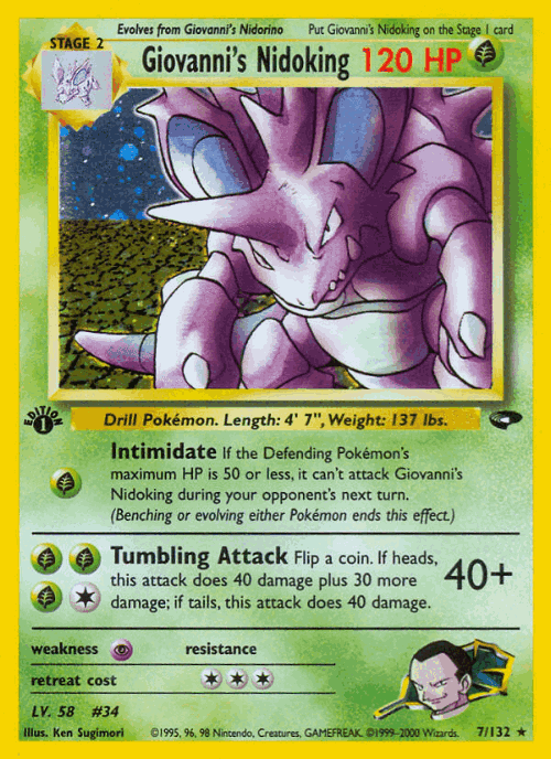 Giovanni's Nidoking #7 from Gym Challenge - Rare Holo - Illustrated by Ken Sugimori