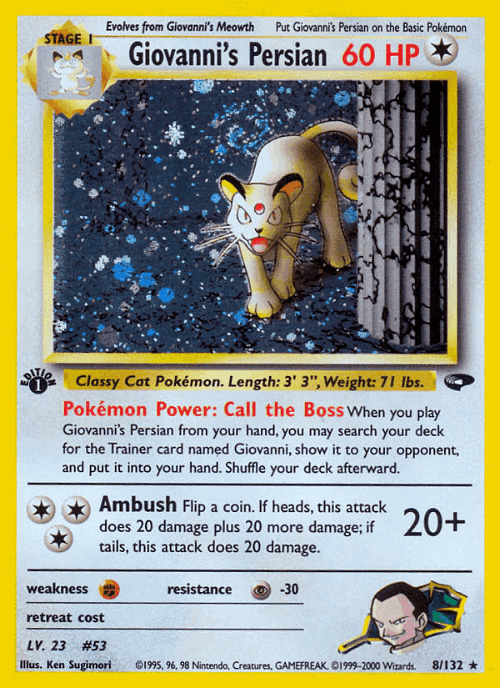 Giovanni's Persian #8 from Gym Challenge - Rare Holo - Illustrated by Ken Sugimori