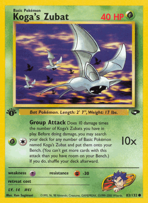 Koga's Zubat #83 from Gym Challenge - Common - Illustrated by Ken Sugimori