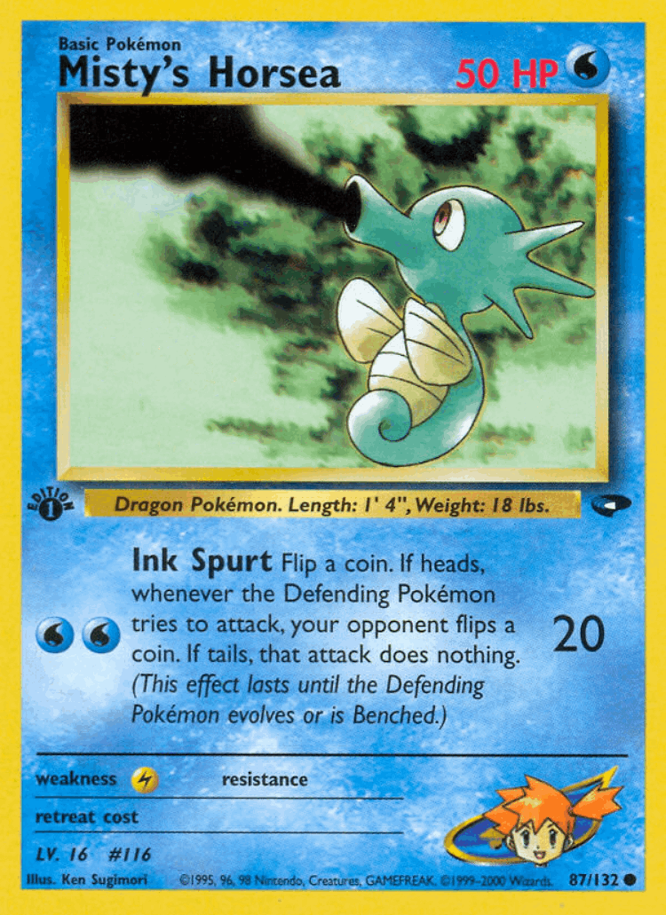 Misty's Horsea #87 from Gym Challenge - Common - Illustrated by Ken Sugimori
