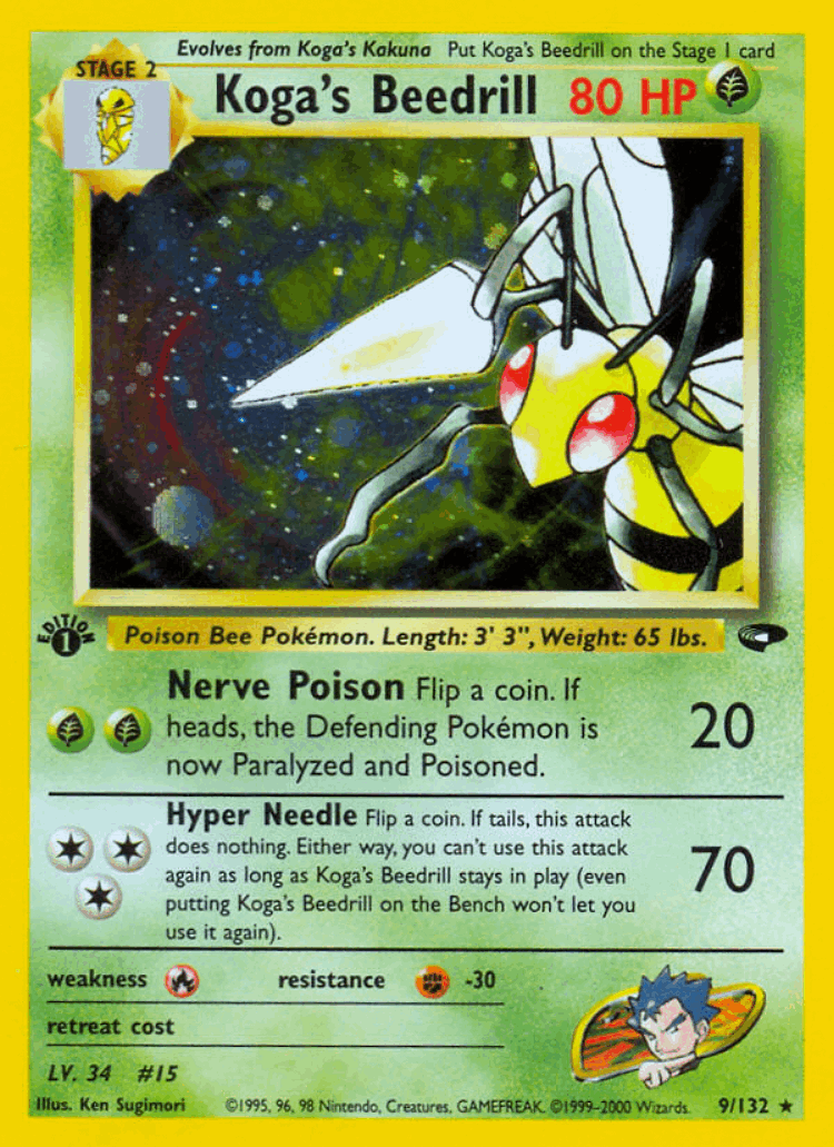 Koga's Beedrill #9 from Gym Challenge - Rare Holo - Illustrated by Ken Sugimori