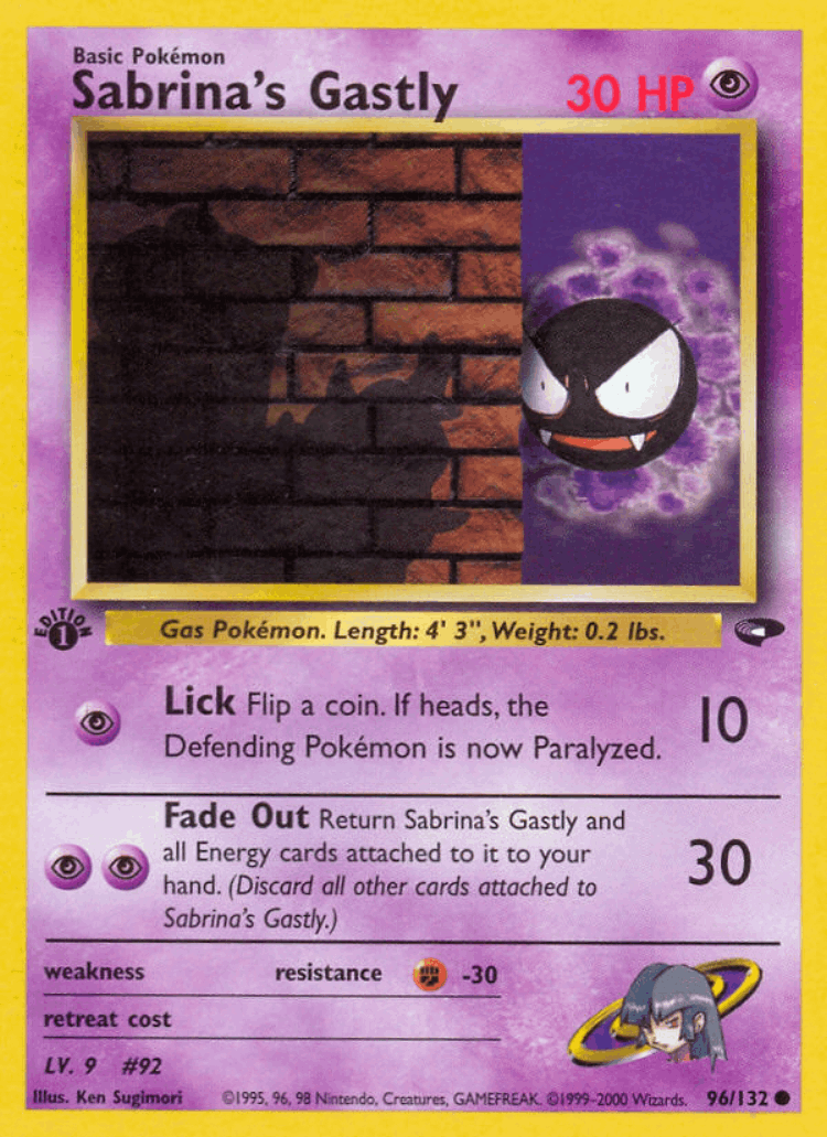 Sabrina's Gastly #96 from Gym Challenge - Common - Illustrated by Ken Sugimori