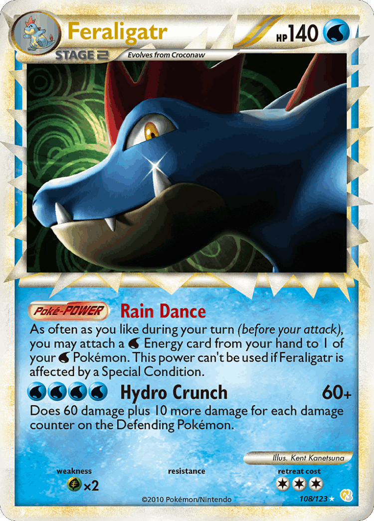 Feraligatr #108 from HeartGold & SoulSilver - Rare Prime - Illustrated by Kent Kanetsuna