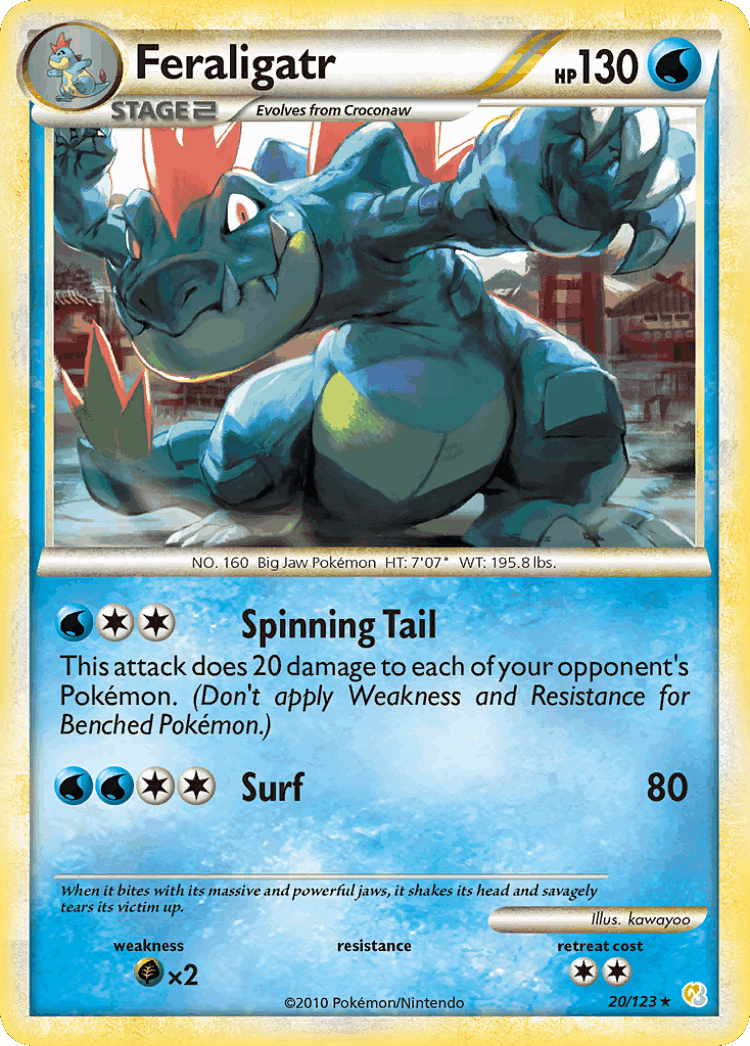 Feraligatr #20 from HeartGold & SoulSilver - Rare - Illustrated by kawayoo