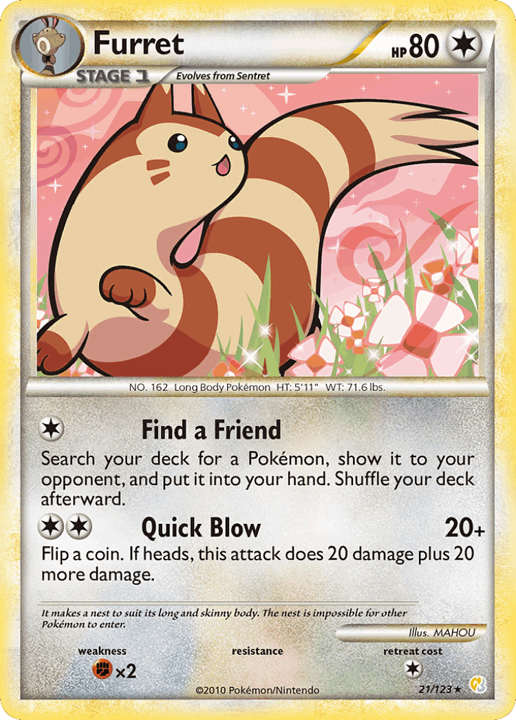 Furret #21 from HeartGold & SoulSilver - Rare - Illustrated by MAHOU