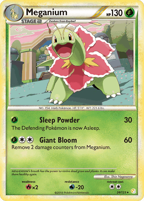 Meganium #26 from HeartGold & SoulSilver - Rare - Illustrated by Shin Nagasawa