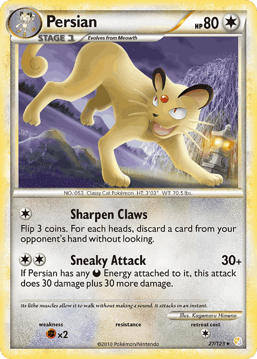 Persian #27 from HeartGold & SoulSilver - Rare - Illustrated by Kagemaru Himeno