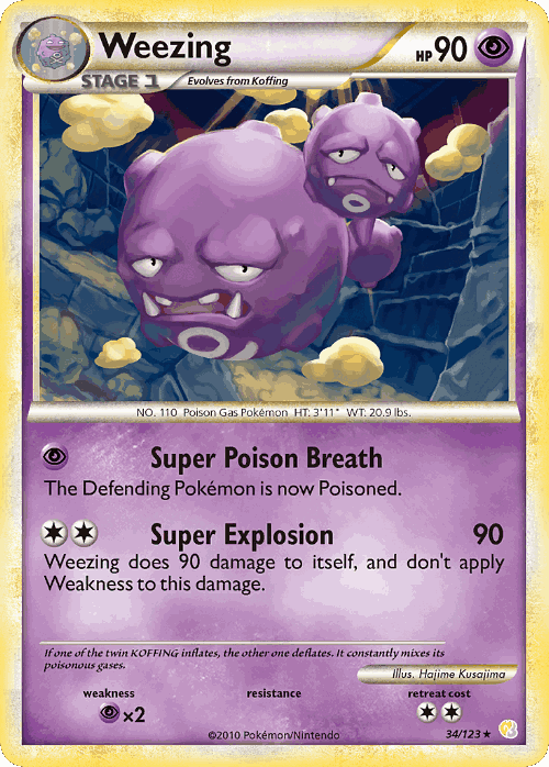 Weezing #34 from HeartGold & SoulSilver - Rare - Illustrated by Hajime Kusajima