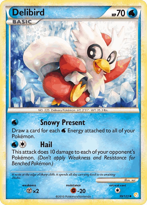 Delibird #39 from HeartGold & SoulSilver - Uncommon - Illustrated by sui