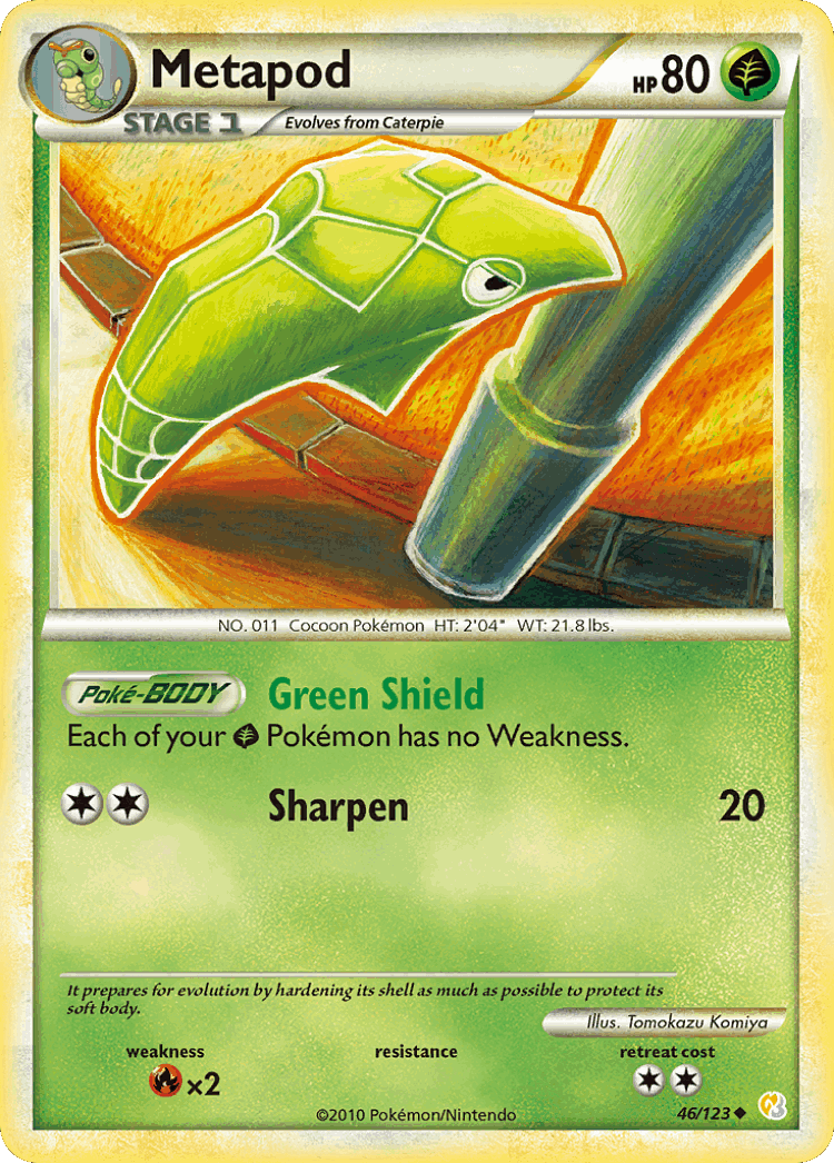 Metapod #46 from HeartGold & SoulSilver - Uncommon - Illustrated by Tomokazu Komiya
