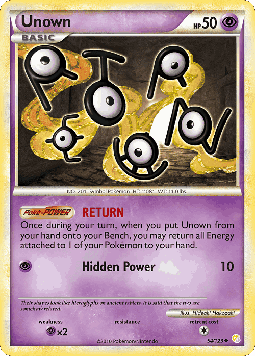 Unown #54 from HeartGold & SoulSilver - Uncommon - Illustrated by Hideaki Hakozaki