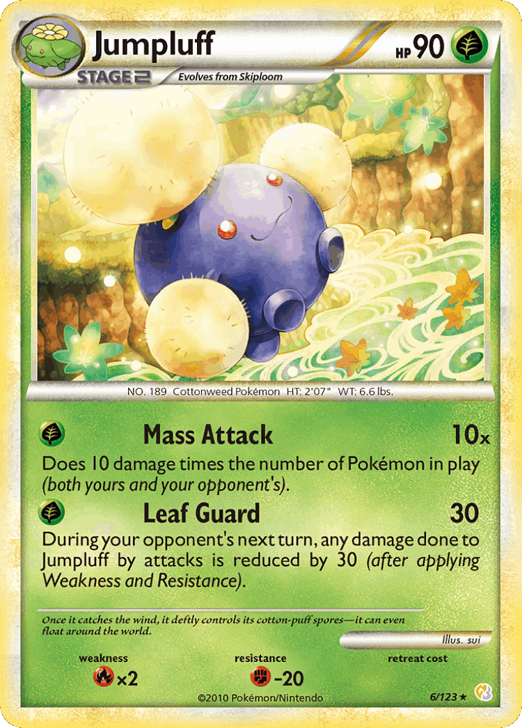 Jumpluff #6 from HeartGold & SoulSilver - Rare Holo - Illustrated by sui