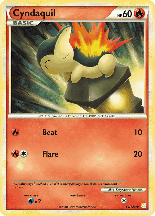 Cyndaquil #61 from HeartGold & SoulSilver - Common - Illustrated by Kagemaru Himeno