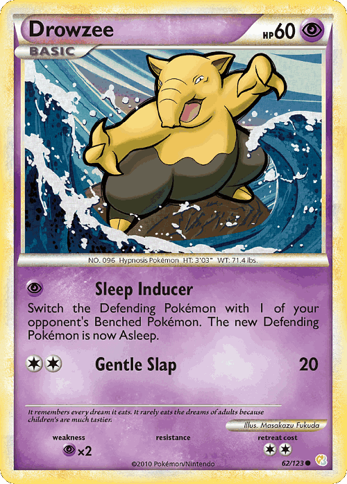 Drowzee #62 from HeartGold & SoulSilver - Common - Illustrated by Masakazu Fukuda