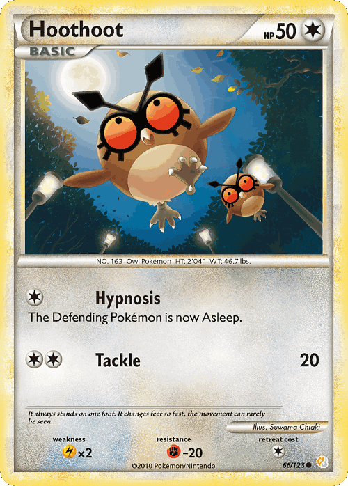 Hoothoot #66 from HeartGold & SoulSilver - Common - Illustrated by Suwama Chiaki
