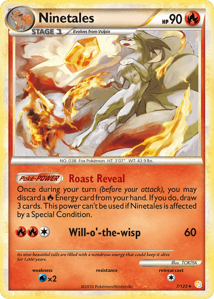 Ninetales #7 from HeartGold & SoulSilver - Rare Holo - Illustrated by TOKIYA