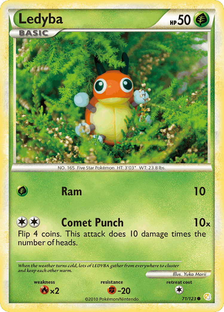 Ledyba #71 from HeartGold & SoulSilver - Common - Illustrated by Yuka Morii