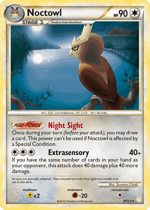 Noctowl #8 from HeartGold & SoulSilver - Rare Holo - Illustrated by Suwama Chiaki