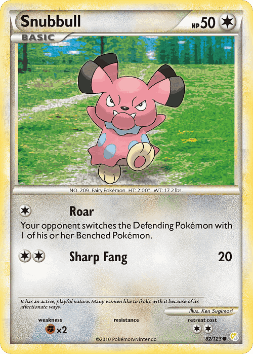 Snubbull #82 from HeartGold & SoulSilver - Common - Illustrated by Ken Sugimori