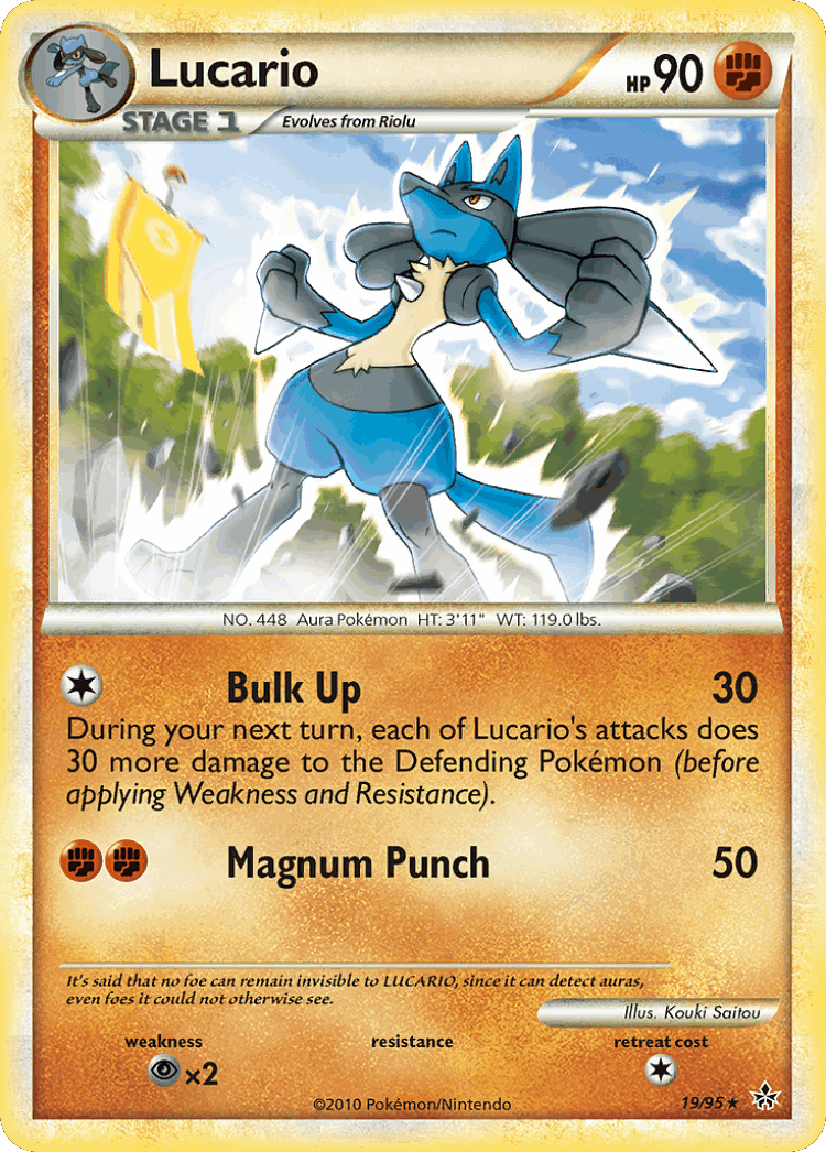Lucario #19 from HS—Unleashed - Rare - Illustrated by Kouki Saitou