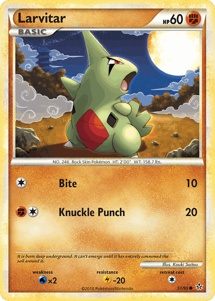 Larvitar #51 from HS—Unleashed - Common - Illustrated by Kouki Saitou