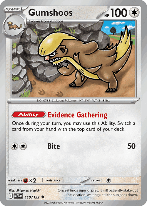 Gumshoos #110 from Mega Evolution - Uncommon - Illustrated by Shigenori Negishi
