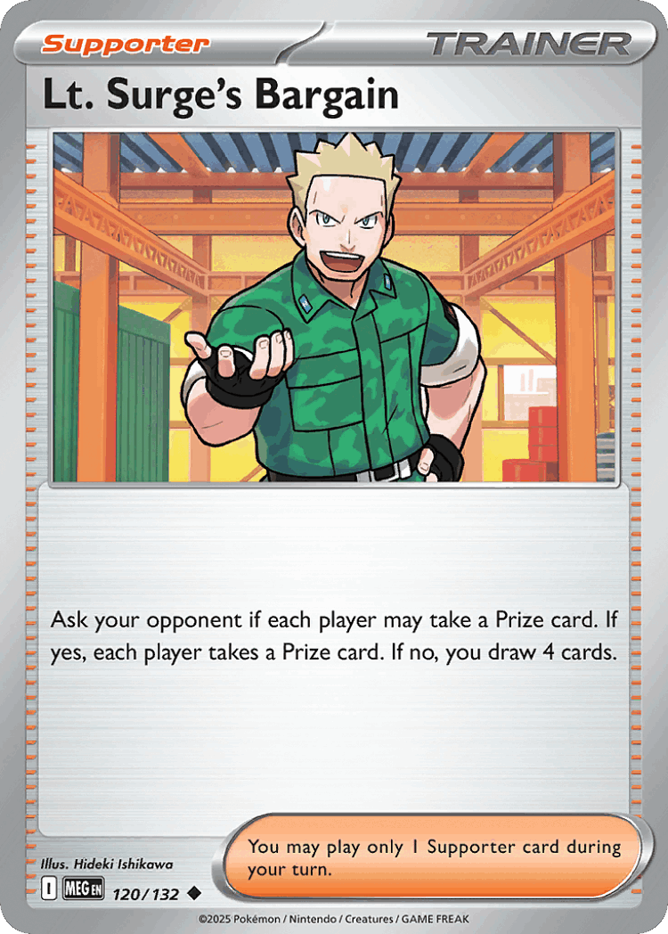 Lt. Surge's Bargain #120 from Mega Evolution - Uncommon - Illustrated by Hideki Ishikawa