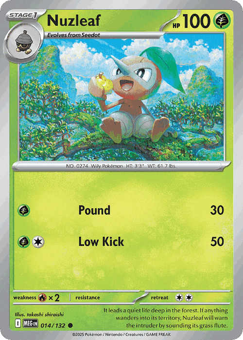 Nuzleaf #14 from Mega Evolution - Common - Illustrated by takashi shiraishi