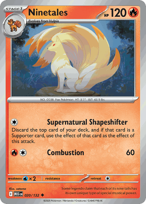 Ninetales #20 from Mega Evolution - Uncommon - Illustrated by satoma