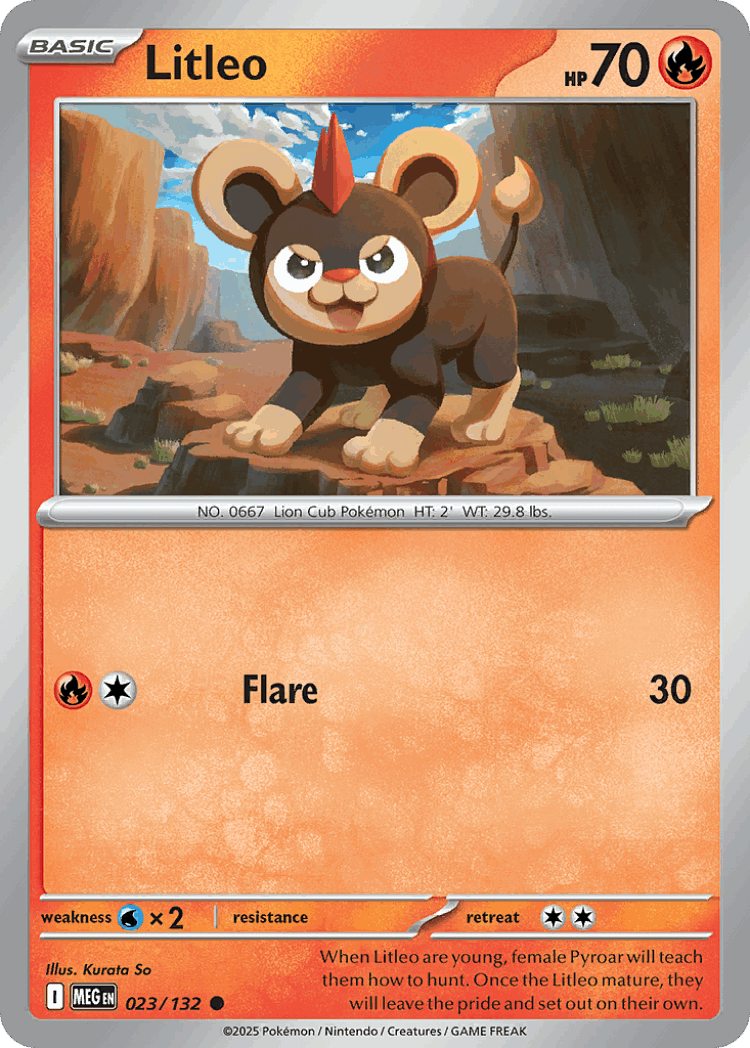 Litleo #23 from Mega Evolution - Common - Illustrated by Kurata So