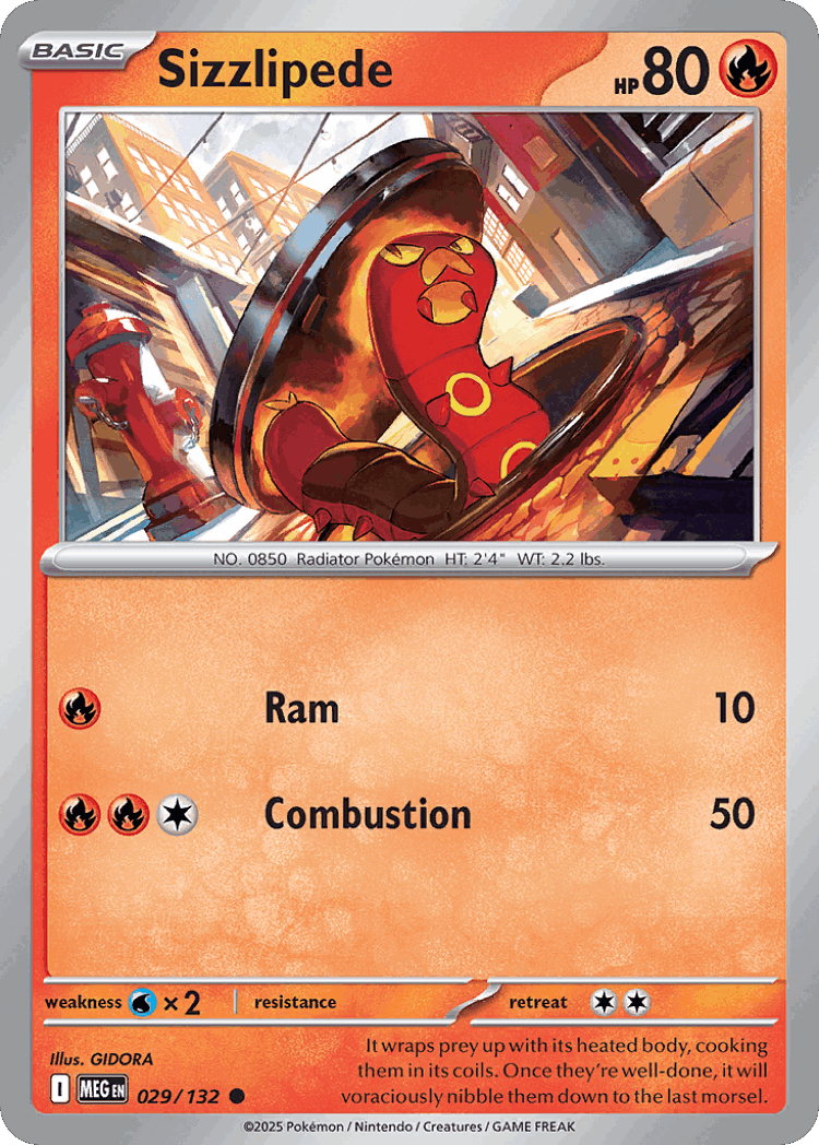 Sizzlipede #29 from Mega Evolution - Common - Illustrated by GIDORA