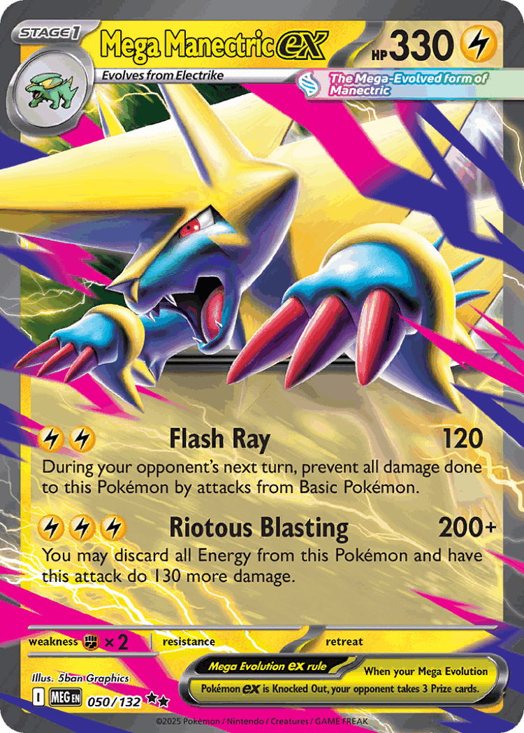 Mega Manectric ex #50 from Mega Evolution - Double Rare - Illustrated by 5ban Graphics