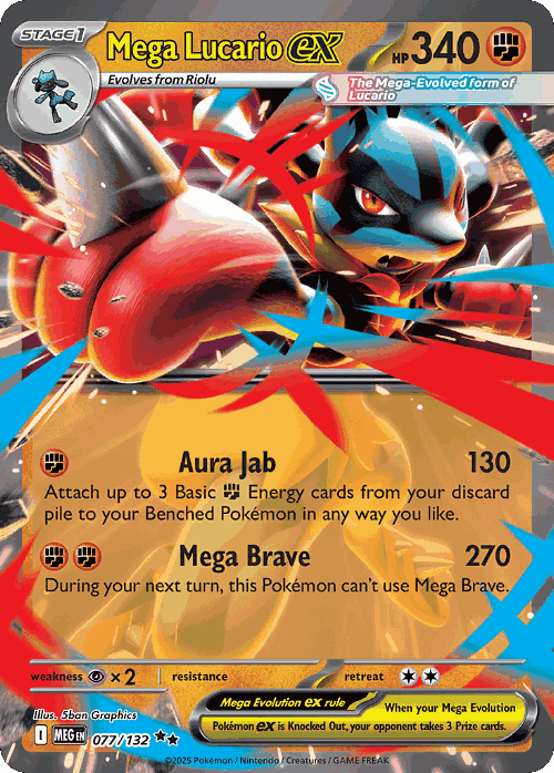 Mega Lucario ex #77 from Mega Evolution - Double Rare - Illustrated by 5ban Graphics