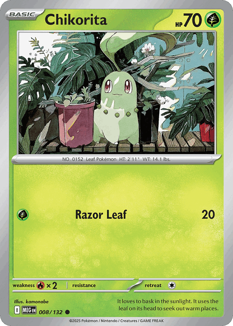 Chikorita #8 from Mega Evolution - Common - Illustrated by kamonabe