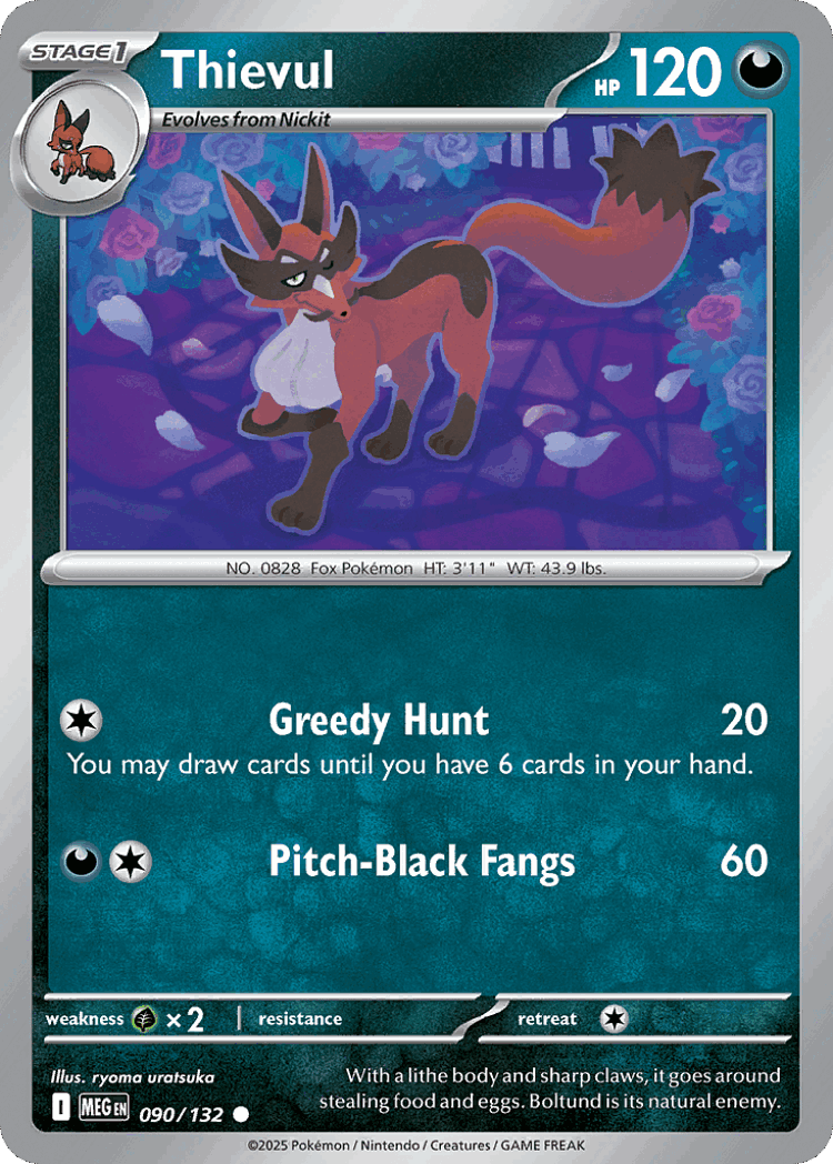 Thievul #90 from Mega Evolution - Common - Illustrated by ryoma uratsuka