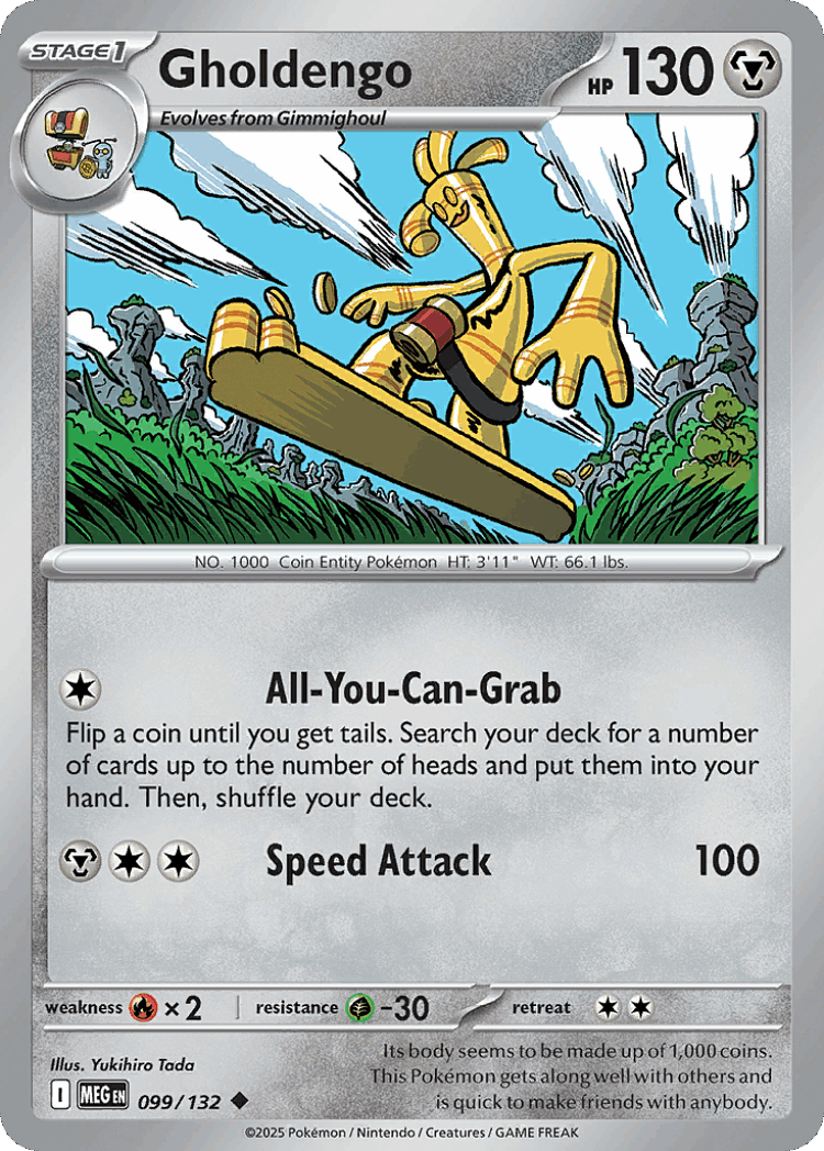 Gholdengo #99 from Mega Evolution - Uncommon - Illustrated by Yukihiro Tada