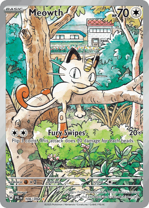 Meowth #106 from Phantasmal Flames - Illustration Rare - Illustrated by Uninori