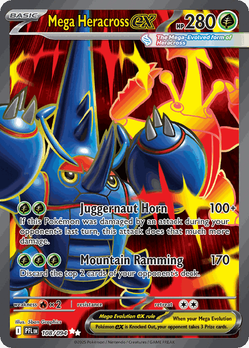 Mega Heracross ex #108 from Phantasmal Flames - Ultra Rare - Illustrated by 5ban Graphics
