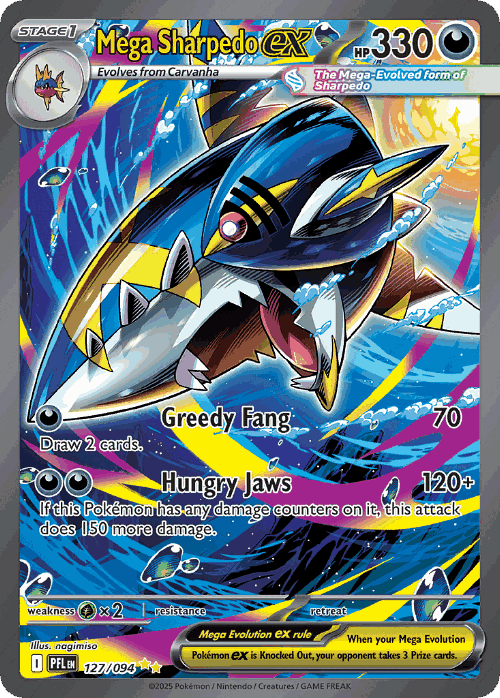 Mega Sharpedo ex #127 from Phantasmal Flames - Special Illustration Rare - Illustrated by nagimiso