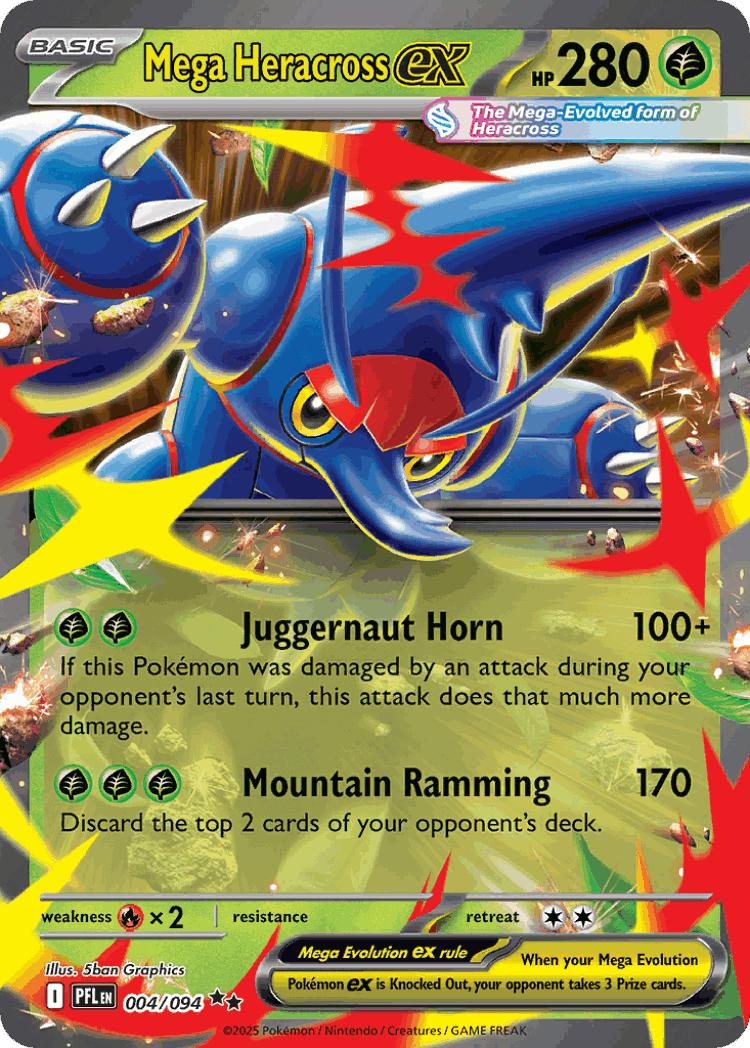 Mega Heracross ex #4 from Phantasmal Flames - Double Rare - Illustrated by 5ban Graphics