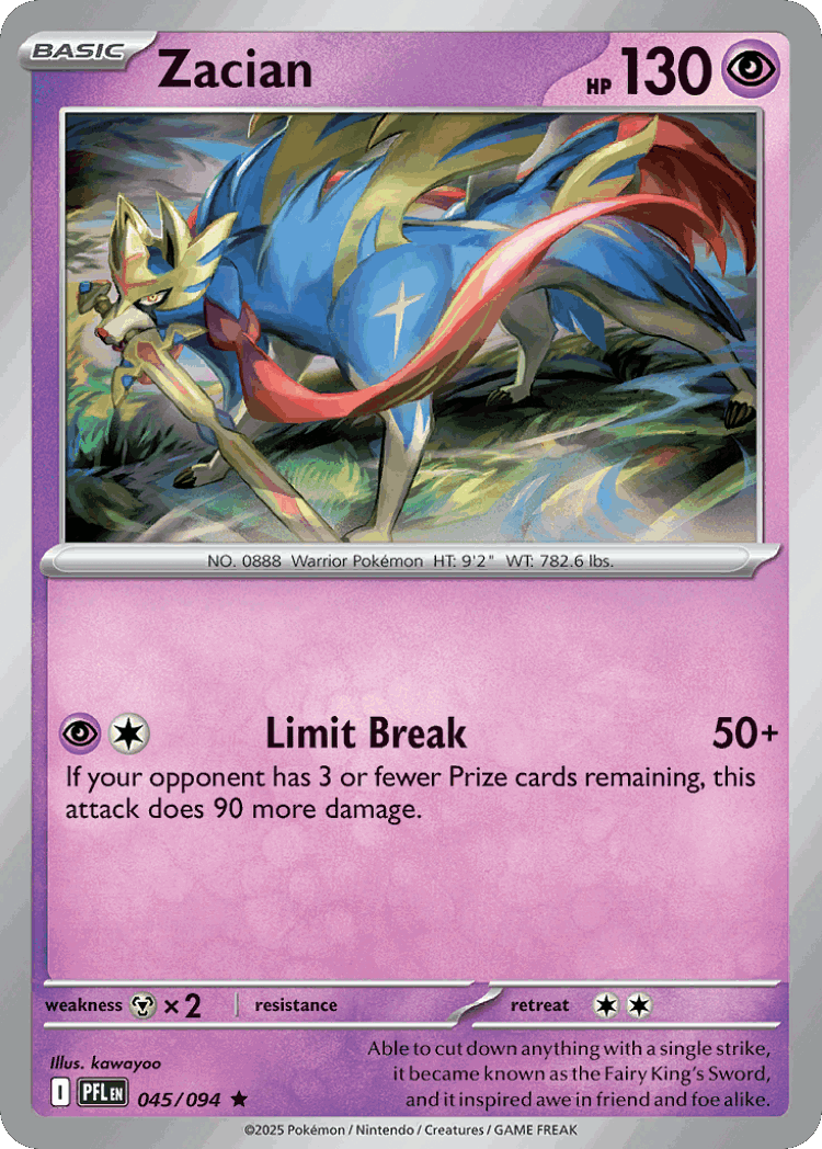 Zacian #45 from Phantasmal Flames - Rare - Illustrated by kawayoo