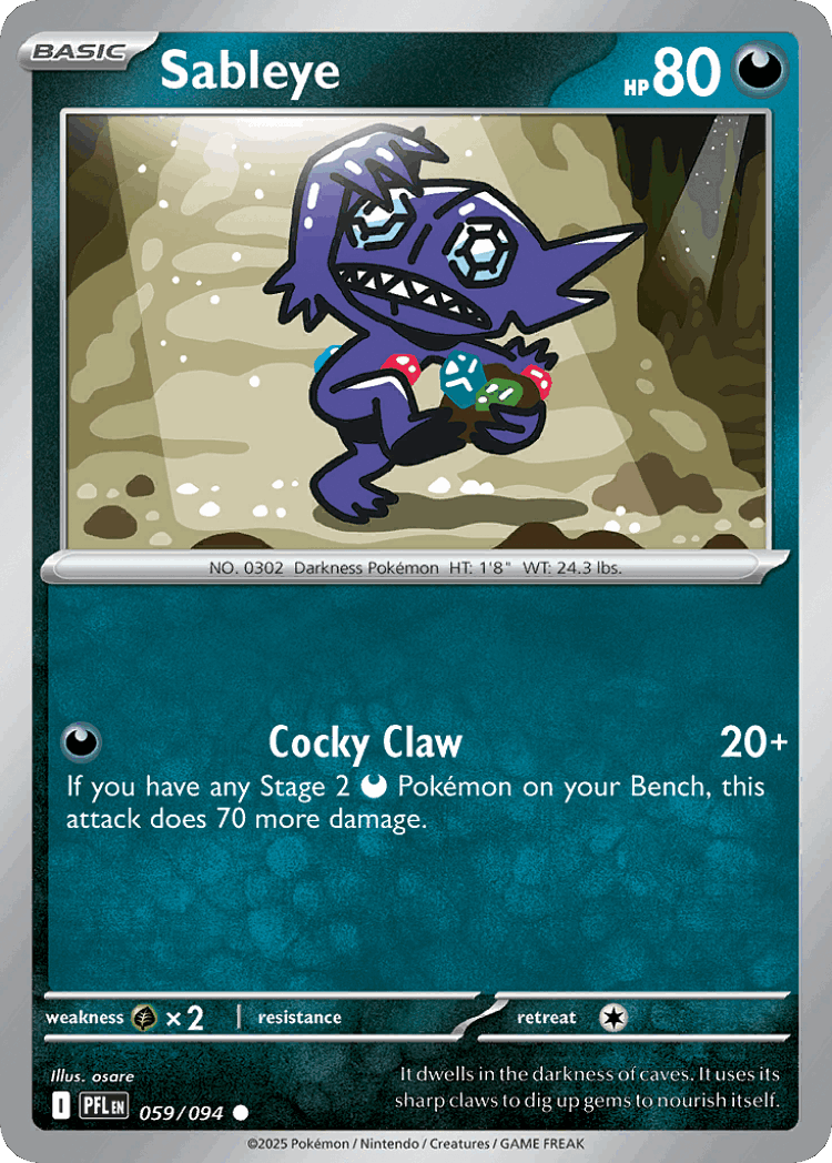 Sableye #59 from Phantasmal Flames - Common - Illustrated by osare