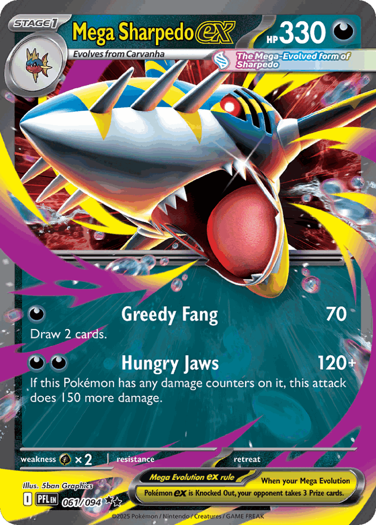 Mega Sharpedo ex #61 from Phantasmal Flames - Double Rare - Illustrated by 5ban Graphics